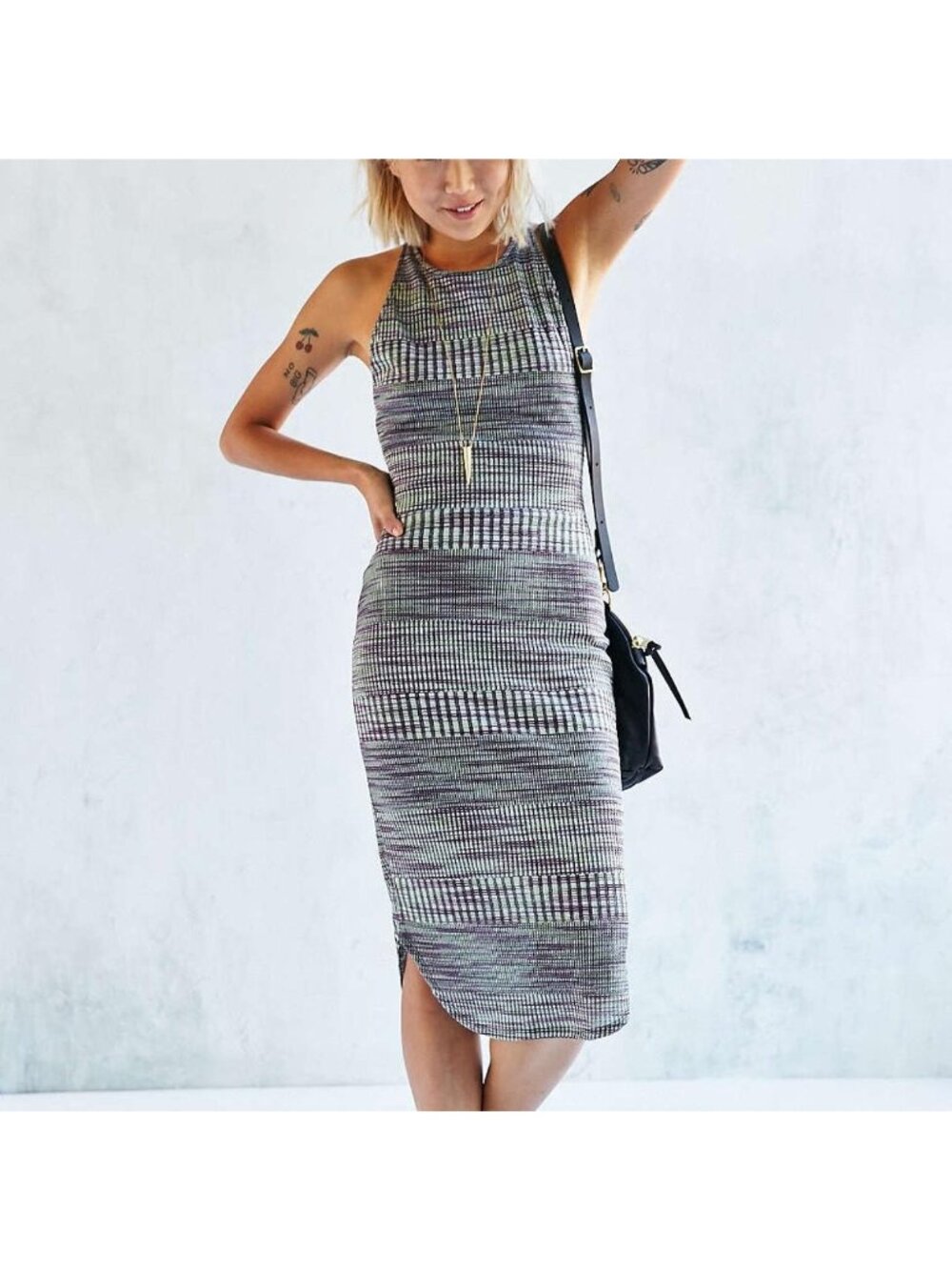 Ecote UO Space Dye Stretch Sleeveless Racerback Ribbed Fitted Midi Dress L